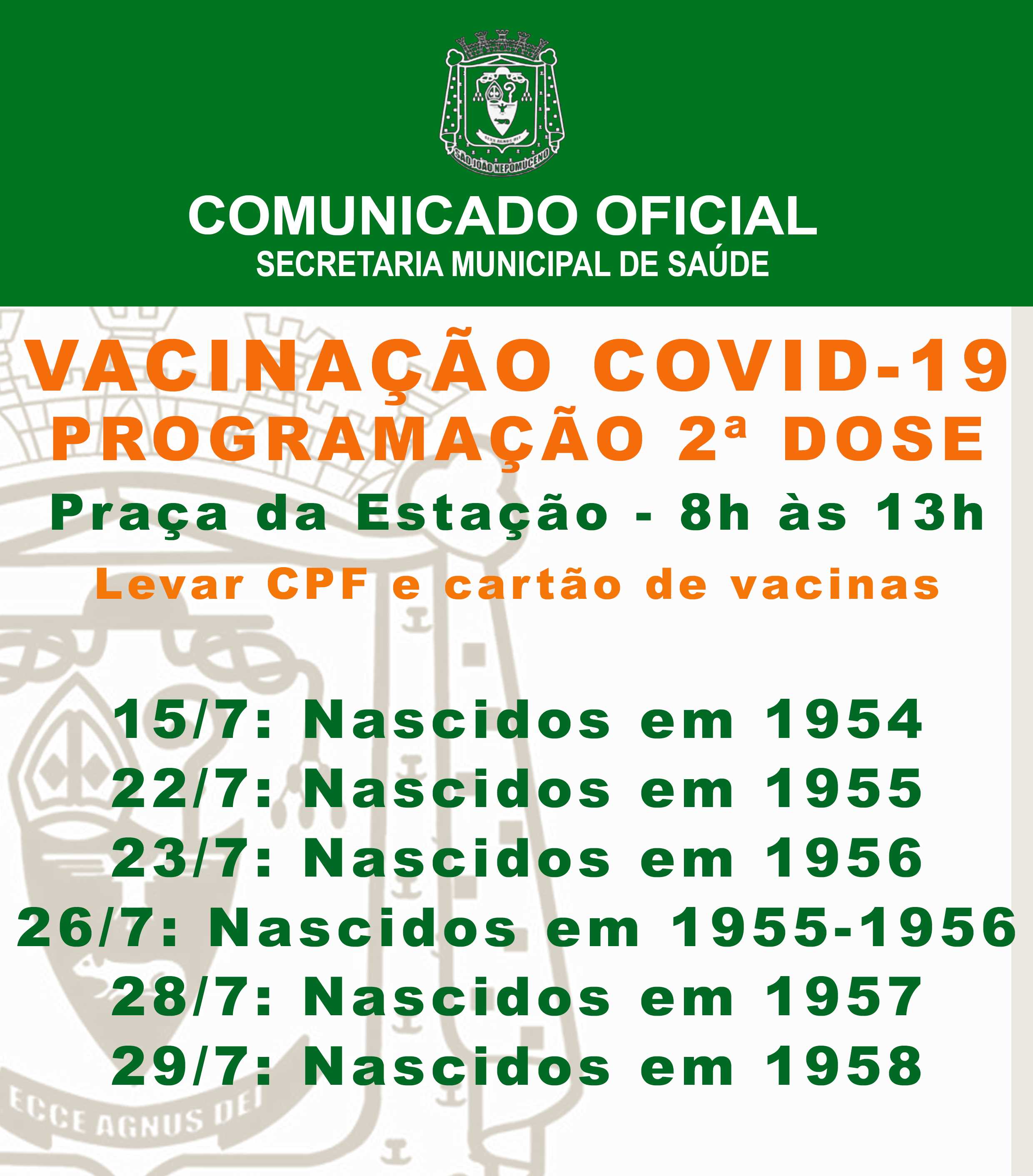 Prefeitura Municipal de São João Nepomuceno Vacinação COVID 19 1ª